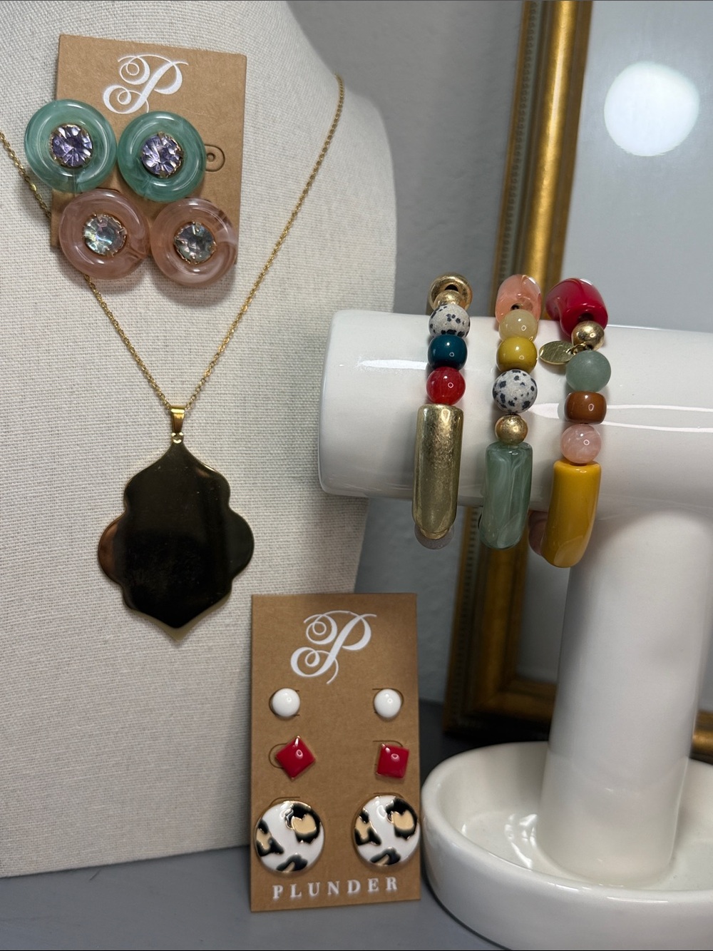 Plunder Multicolor Beaded Bracelet Set with Earrings & Pendant Necklace
